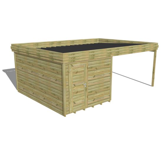 Abri de jardin bois pin traité autoclave 27mm - 6,14x4,34m / 27m2 - bac acier - plancher bois