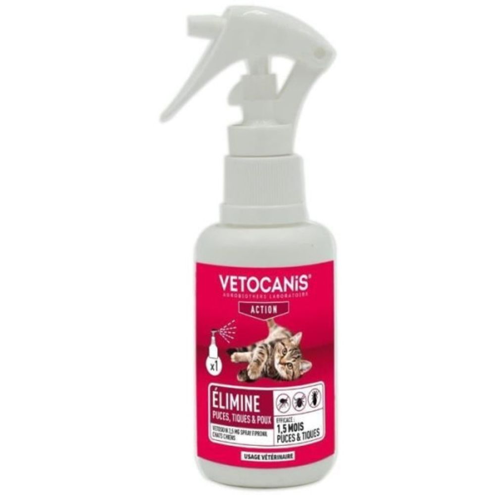 Spray fipronil anti-puces et tiques - - 2,5 mg pour chien et chat - 100ml