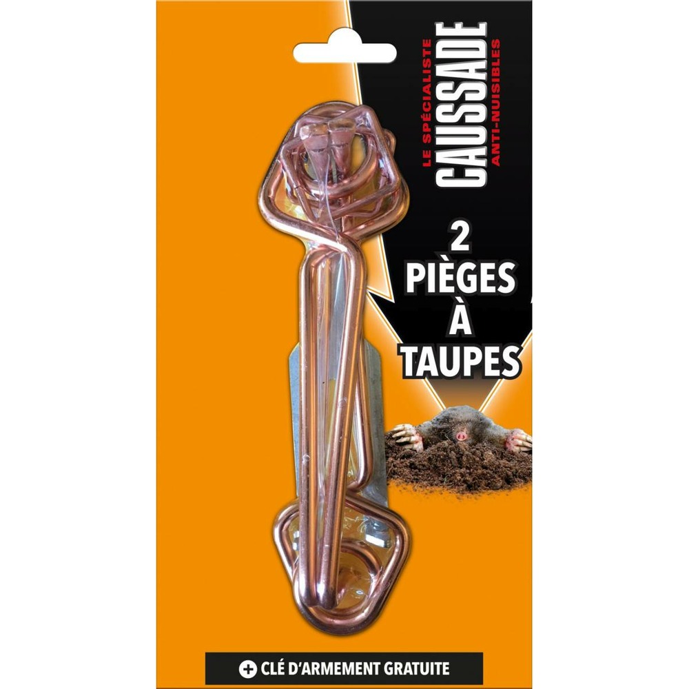 Pièges à taupes - lot de 2 pièges, 2 tendeurs et clé d'armement