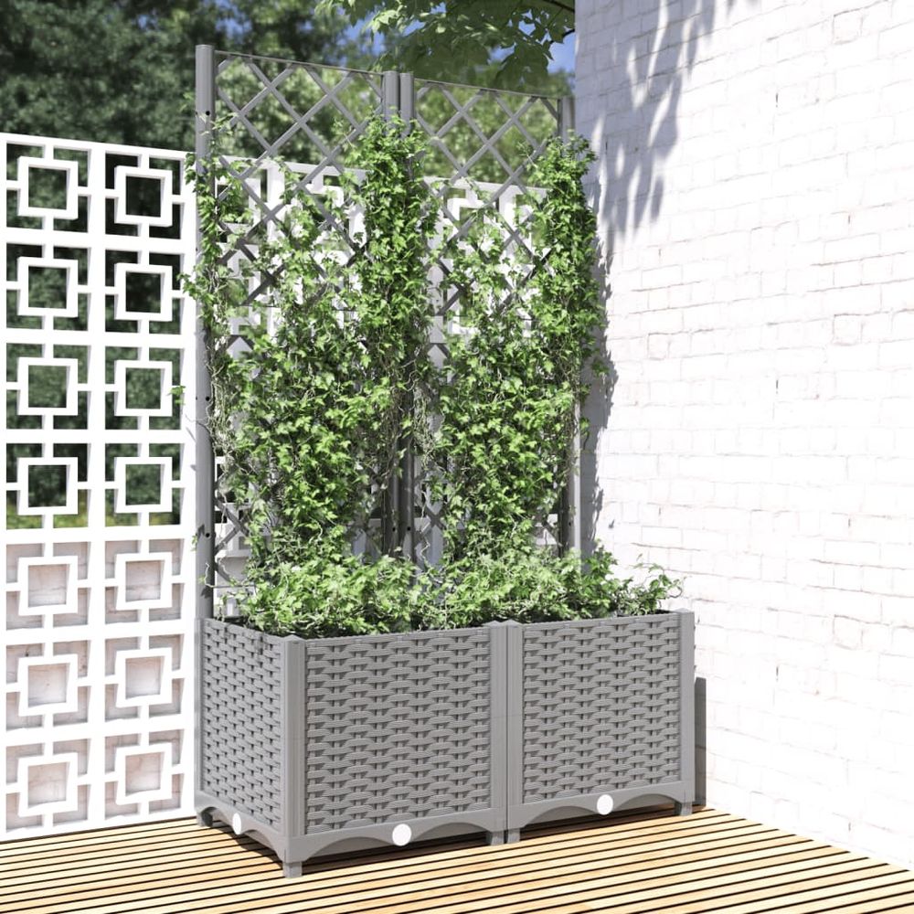 Jardinière rectangulaire avec treillis haut 136 cm gris clair