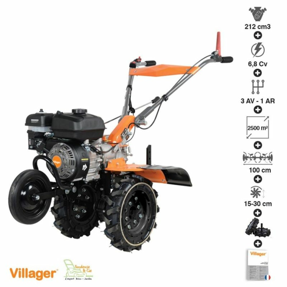 Motoculteur professionnel 6,8 cv 212 cm3 3 vitesses av 1ar villager vtb 843 prime