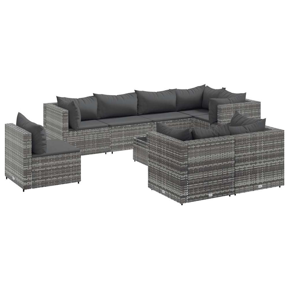 Salon de jardin 9 pcs avec coussins gris résine tressée