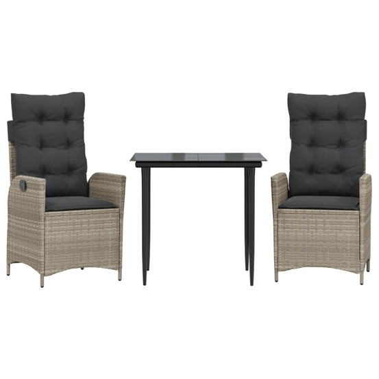 Ensemble à manger de jardin 3pcs coussins gris clair poly rotin