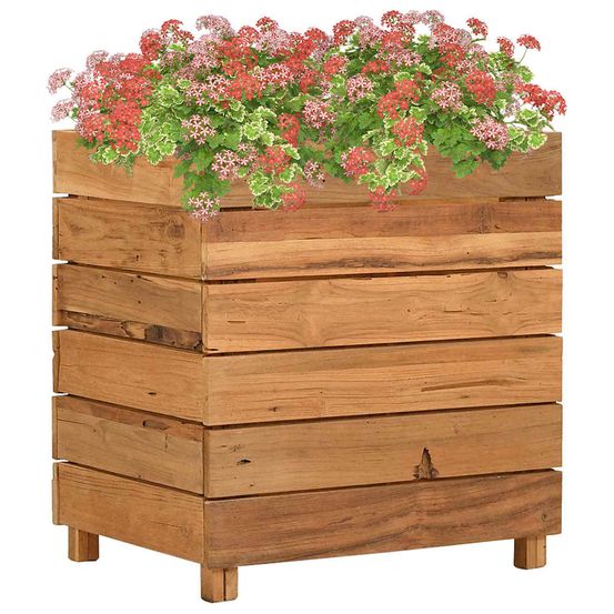Jardinière haute en teck recyclé et acier pour balcon 50x40x55 cm