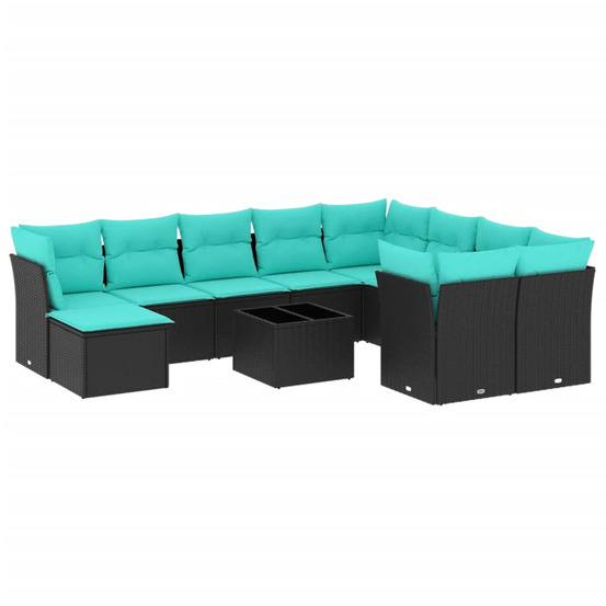 Salon de jardin 11 pcs avec coussins noir résine tressée