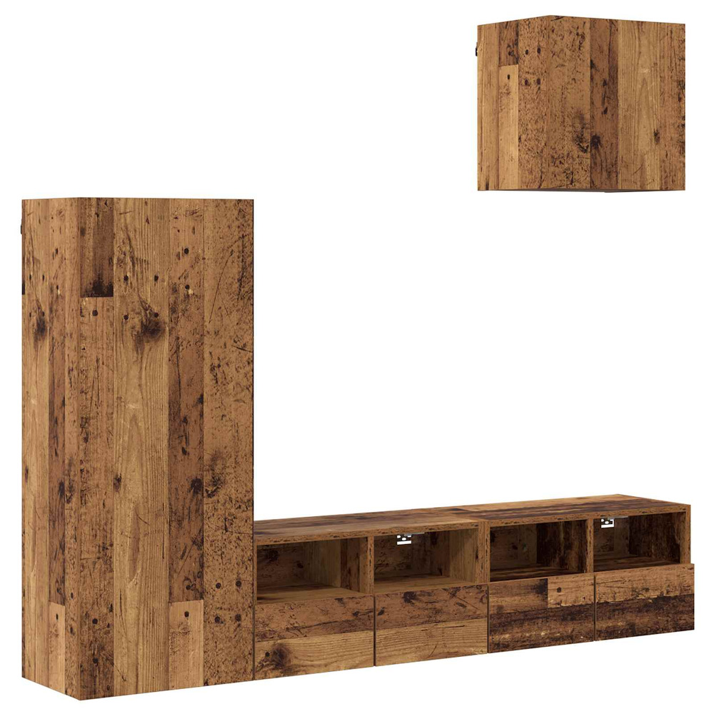 Meubles tv muraux 4 pcs bois ancien bois d'ingénierie