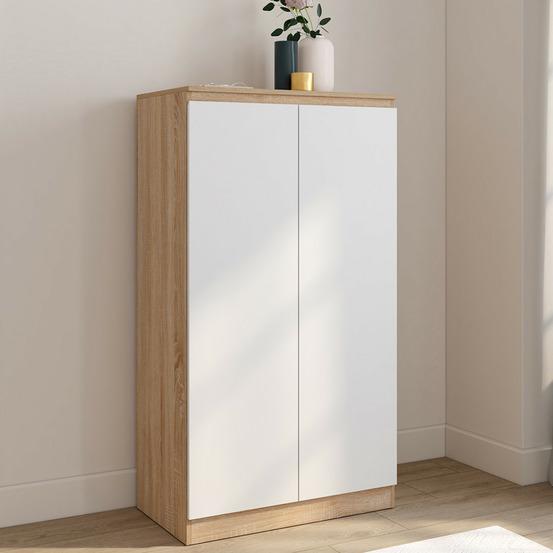 Armoire à chaussures 18 paires tomi 2 portes façon hêtre et blanc