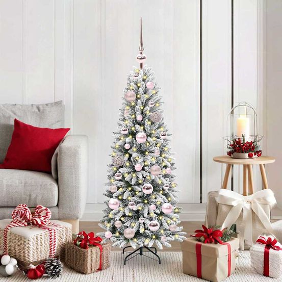 Kit déco noël : sapin enneigé 1.20m avec guirlande led et boules pour intérieur