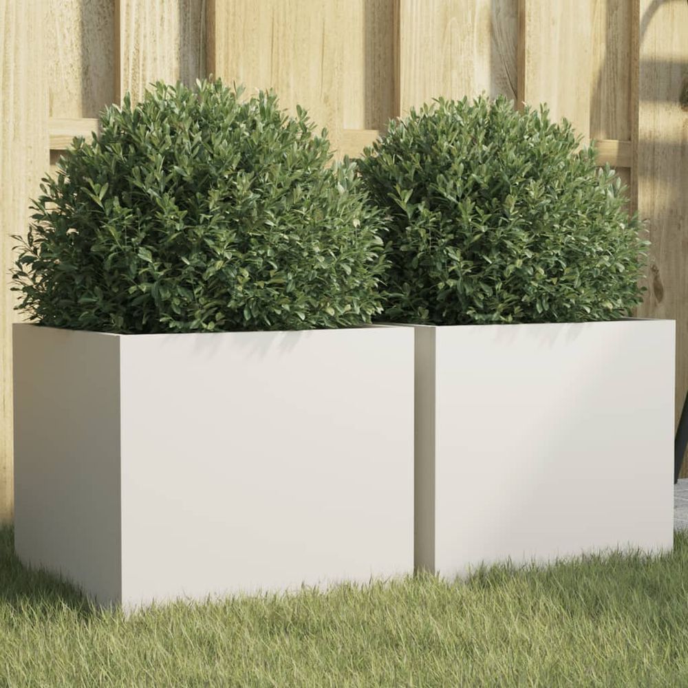 Lot de 2 petites jardinières acier laminé à froid finition soignée pour balcon urbain blanc 32x30x29cm