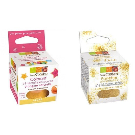 Colorant alimentaire naturel jaune + paillettes dorées