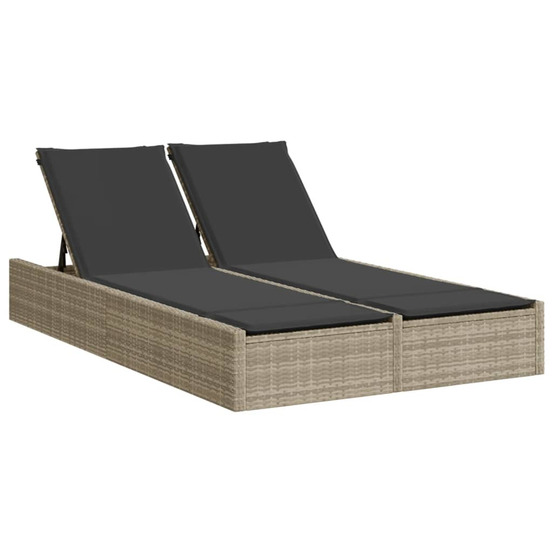 Chaise longue double avec coussins gris clair résine tressée bain de soleil