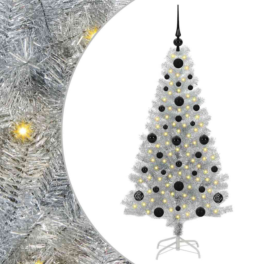 Sapin de noël avec 150 led avec support argent 120 cm pet