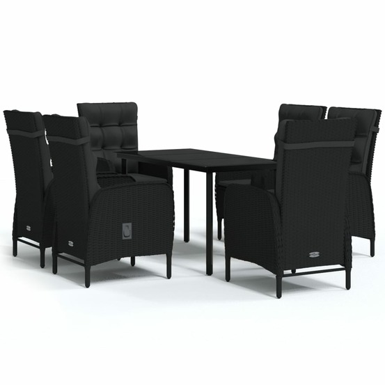 Ensemble à manger de jardin avec coussins 7 pcs noir