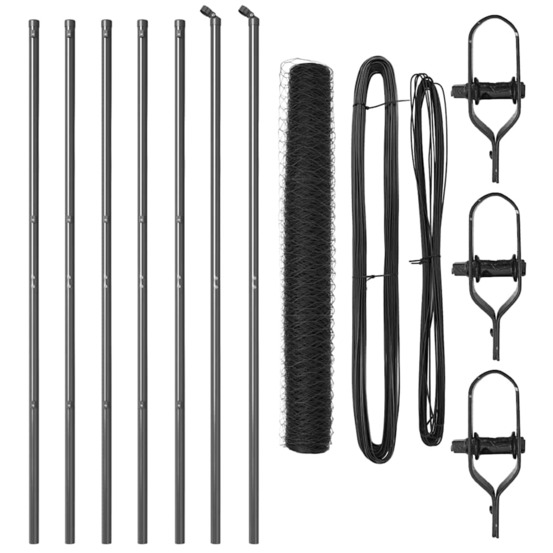 Clôture avec poteaux gris 1 x 10 m acier recouvert de pvc