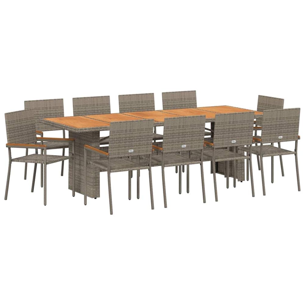 Ensemble de salle à manger pour jardin 11 pc gris polyrotin