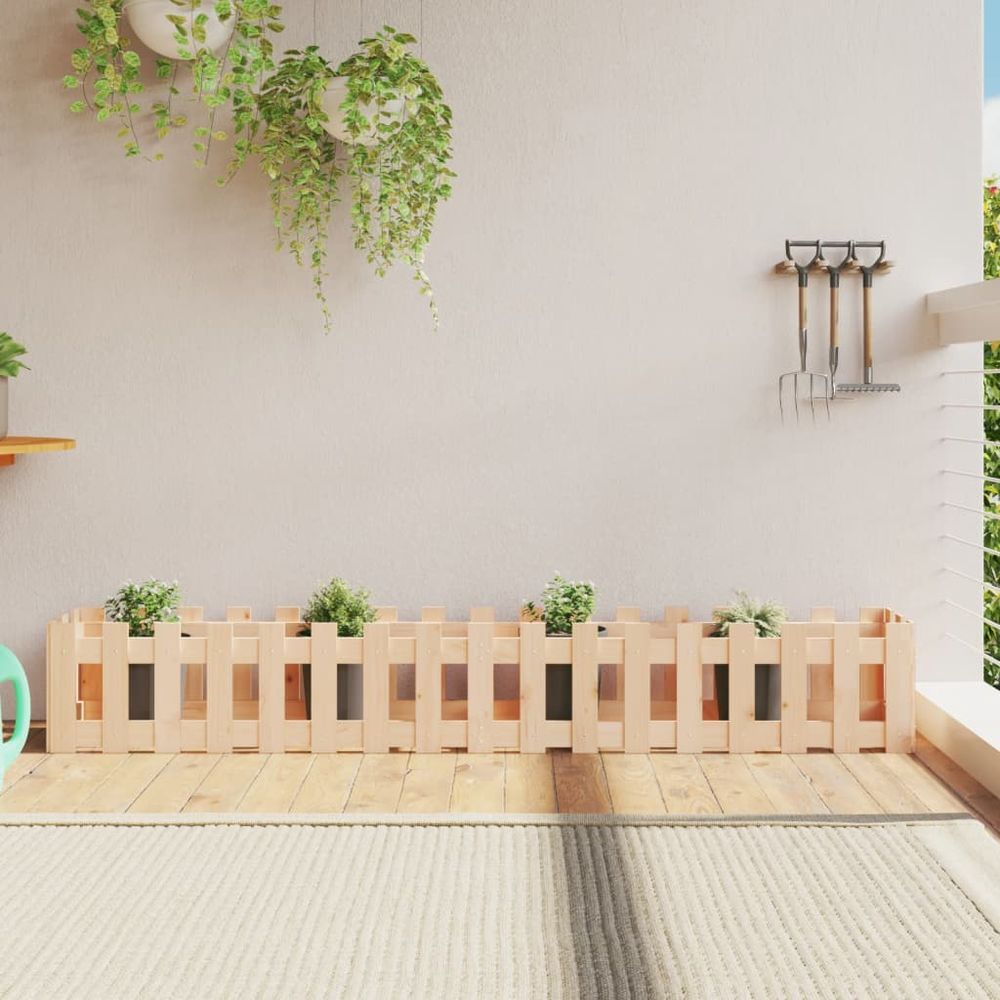 Longue jardinière en pin massif brut pour bordure jardin 200x30x30cm