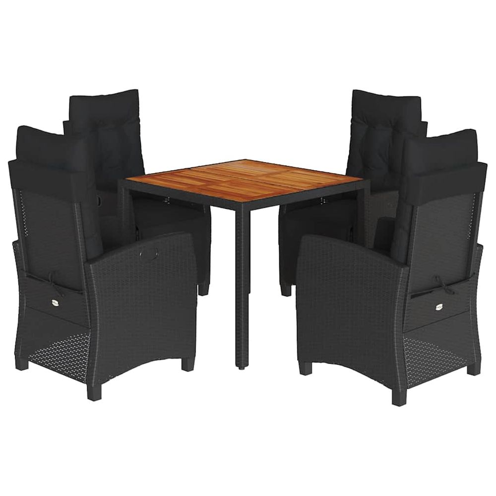 Ensemble à manger de jardin coussins 5pcs noir résine tressée