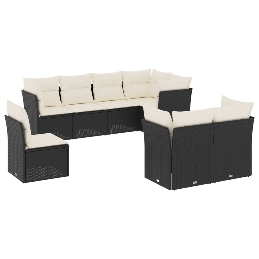 Salon de jardin 8 pcs avec coussins noir résine tressée