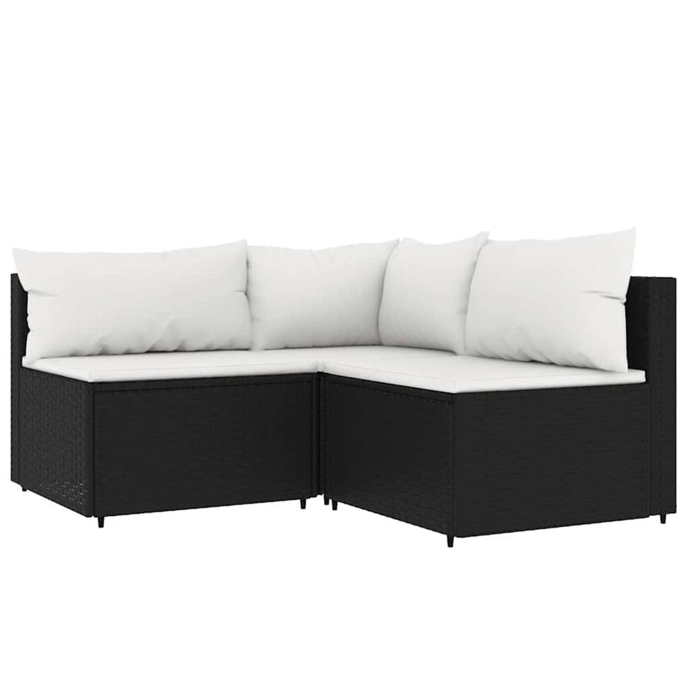 Salon de jardin 3 pcs avec coussins noir résine tressée