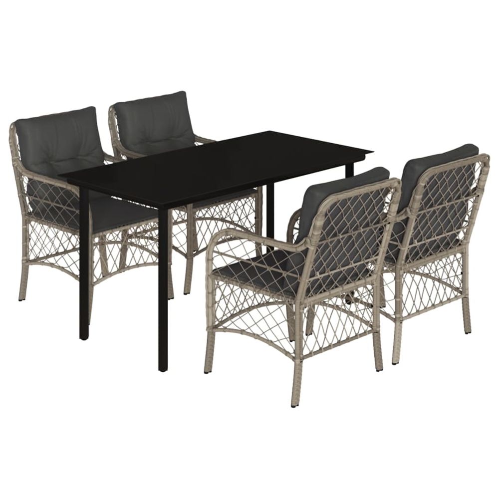 Ensemble à manger de jardin et coussins 5 pcs gris clair rotin