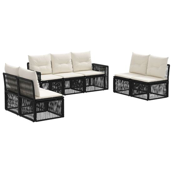 Ensemble de canapé de jardin 7 pc noir et blanc crème polyrotin