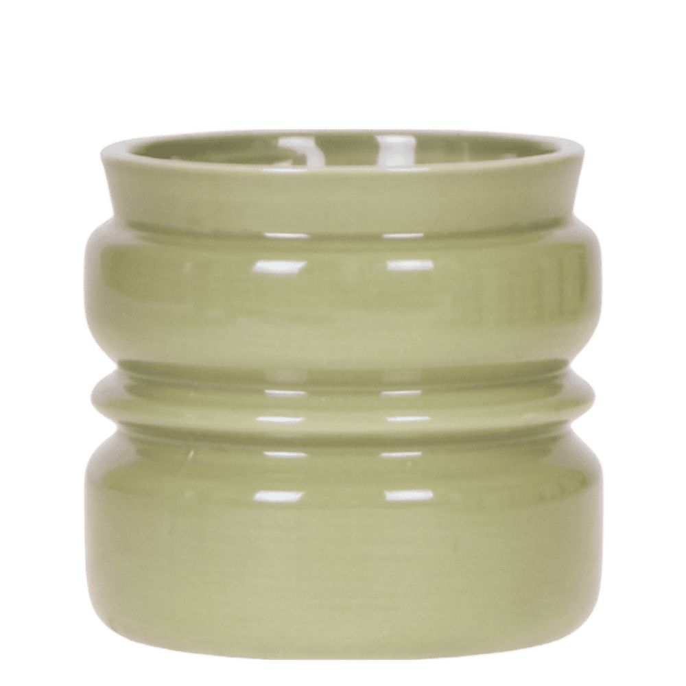 Cache-pot céramique strié étagé - esprit rétro - vert - ø9cm