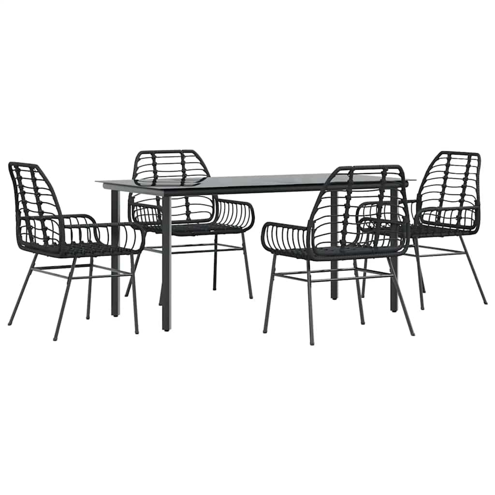Ensemble à manger de jardin 5 pcs noir résine tressée verre