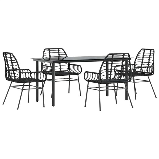 Ensemble à manger de jardin 5 pcs noir résine tressée verre