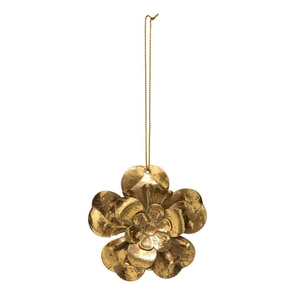 Suspension de sapin fleurs en métal doré brillant 8 cm