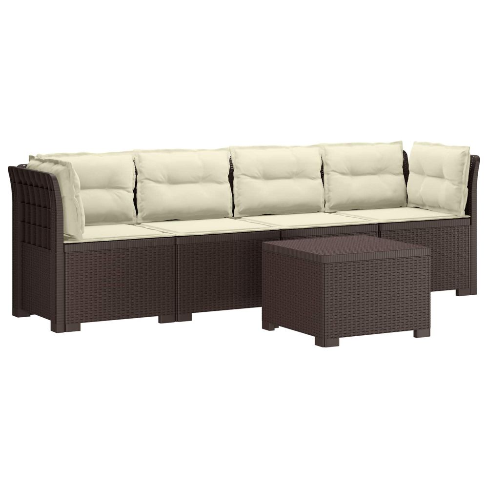 Canapé de jardin 4 places avec coussins look rotin pp marron