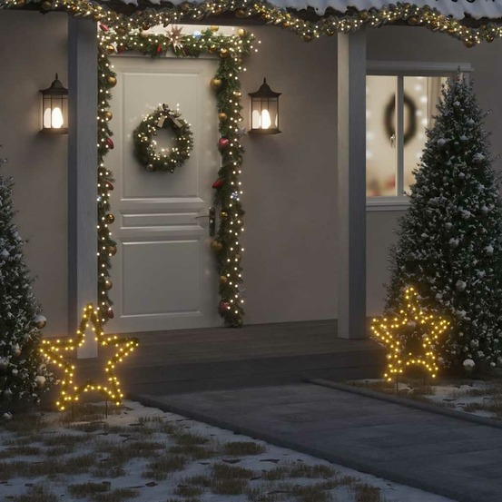 Décoration lumineuse étoile de noël avec piquets 80 led 60 cm
