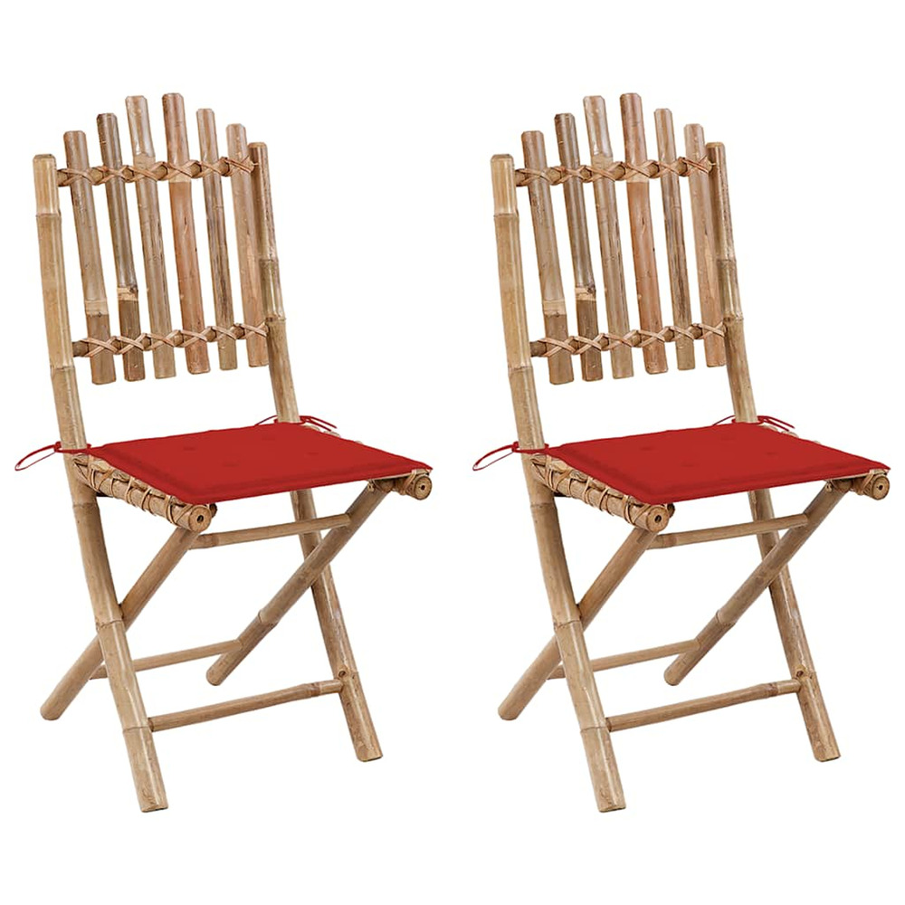 Chaises pliables de jardin lot de 2 avec coussins bambou