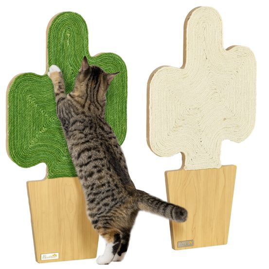 Lot de 2 griffoirs muraux chat en jute naturelle intérieur design cactus 30x60cm vert