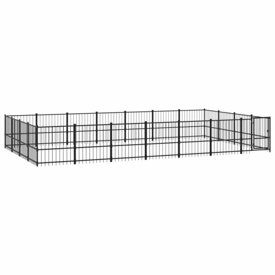 Chenil cage enclos pac animaux d'extérieur pour chiens acier 26,35 m² noir