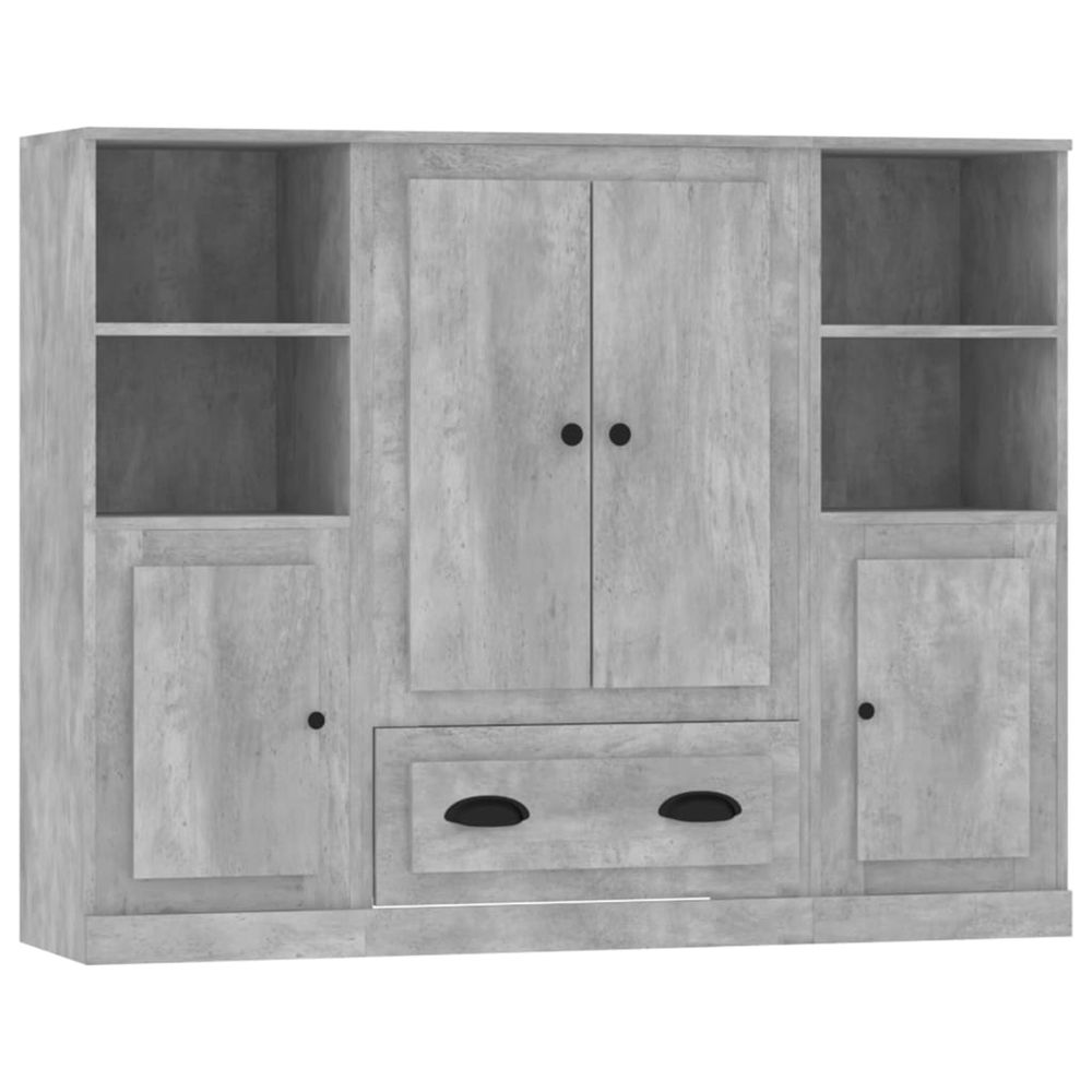 Buffets 3 pcs gris béton bois d'ingénierie