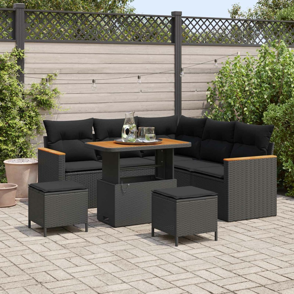 Ensemble de canapé de jardin 8 pcs noir polyrotin