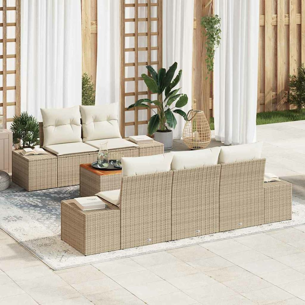 Ensemble de canapé de jardin 6 pcs beige et crème polyrotin