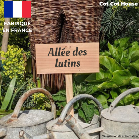 Pancarte en bois gravée extérieur déco - 07 - « allée des lutins »
