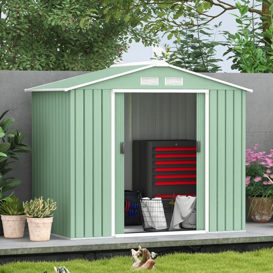 Abri de jardin acier vert clair 213 x 130 x 185 cm pour outils avec portes coulissantes - comfortxl outdoor living