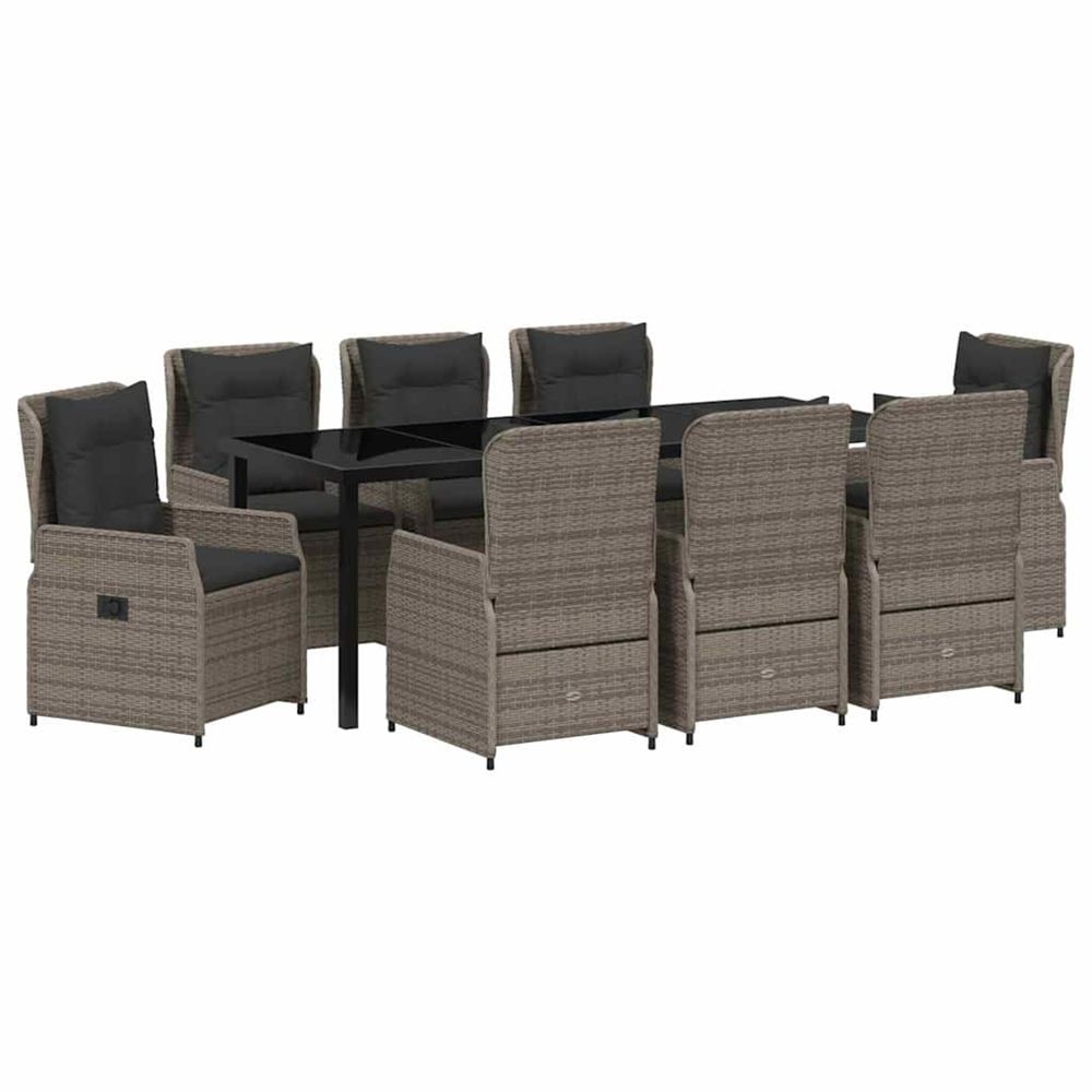 Ensemble de salle à manger pour jardin 9 pc gris polyrotin
