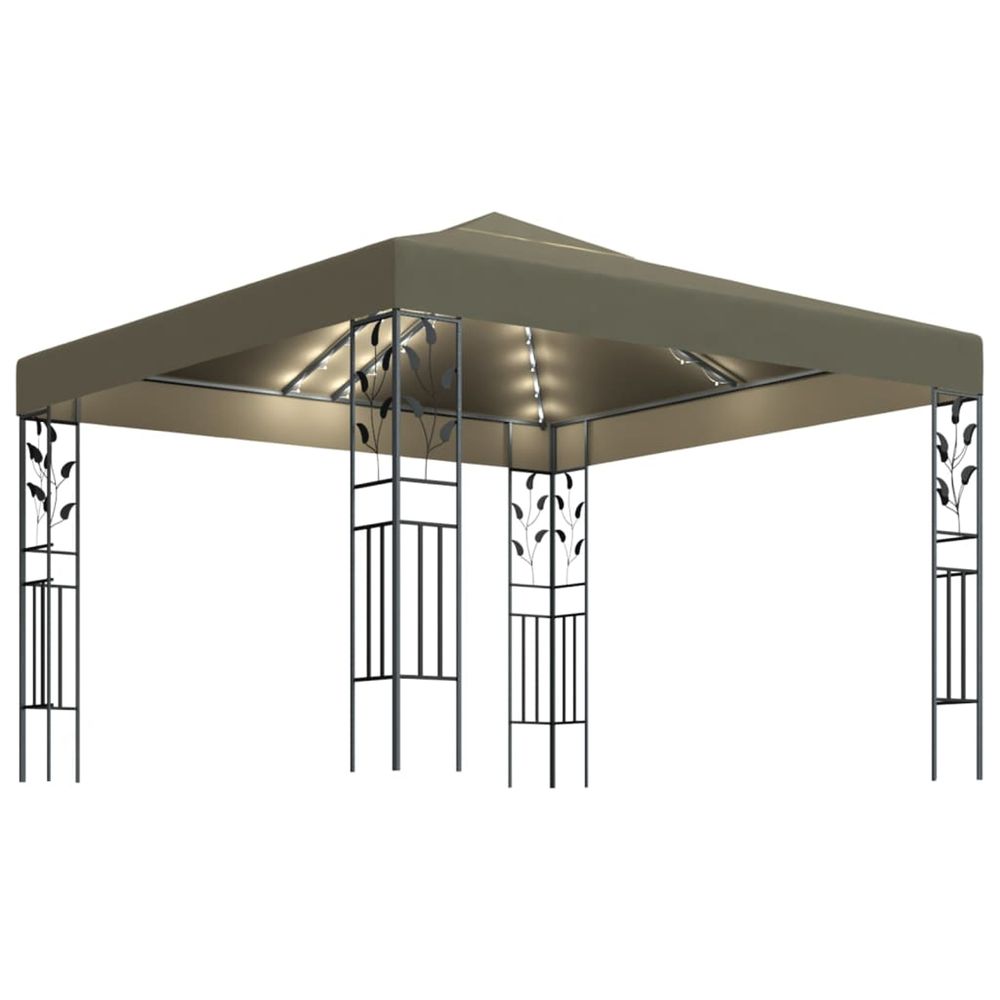 Tonnelle avec guirlande lumineuse à led 3x3 m taupe