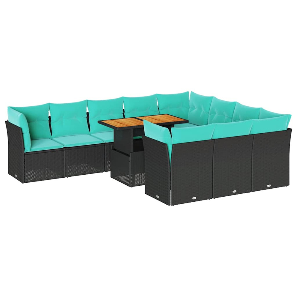 Salon de jardin 11 pcs avec coussins noir résine tressée