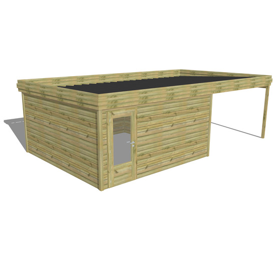 Abri de jardin bois pin traité autoclave 27mm - 7,84x4,34m / 34m2 - bac acier - abri français