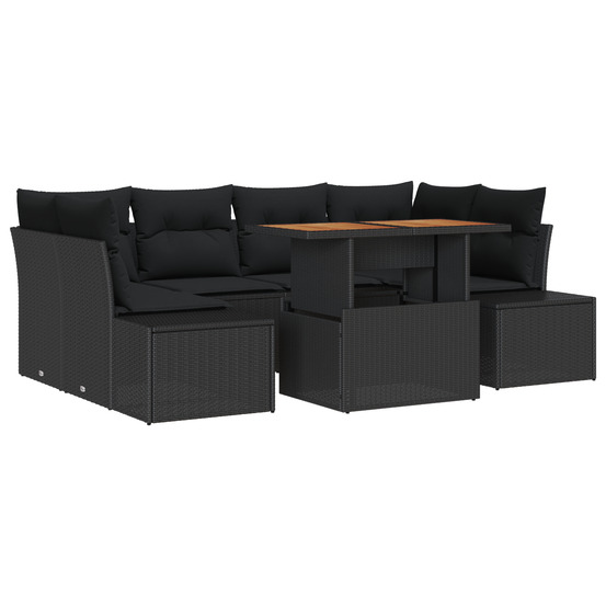 Ensemble de canapé de jardin de 7 pièces avec coussins noir en rattan poly