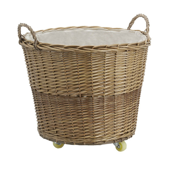 Corbeille à roulettes en osier avec doublure en jute ronde