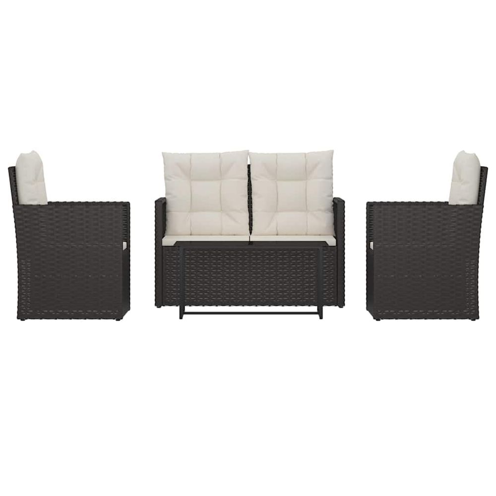 Mobilier d'extérieur 4 pcs avec coussins résine tressée noir