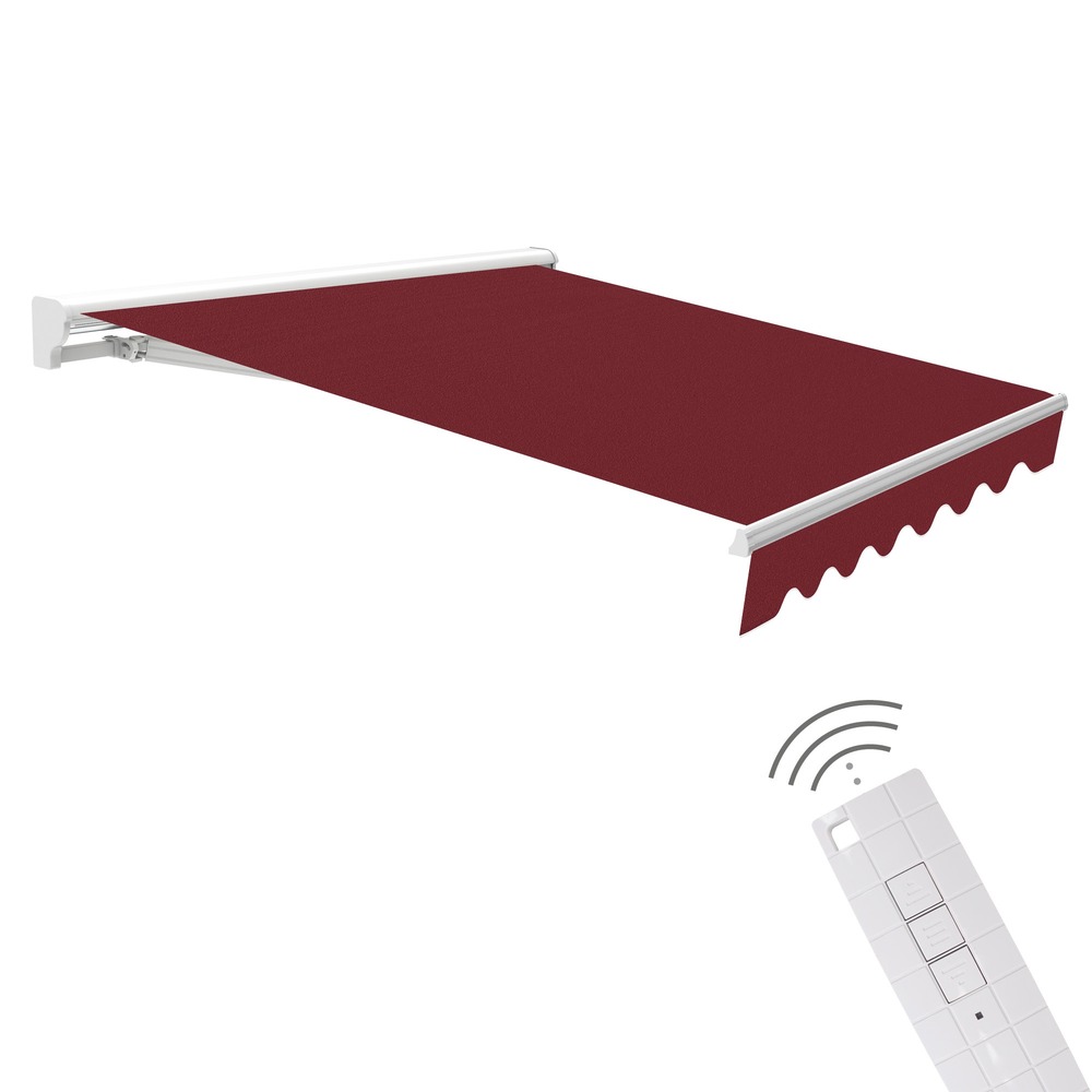 Store banne motorisé 3x2,5m bordeaux – télécommande – semi-coffre – toile protection solaire