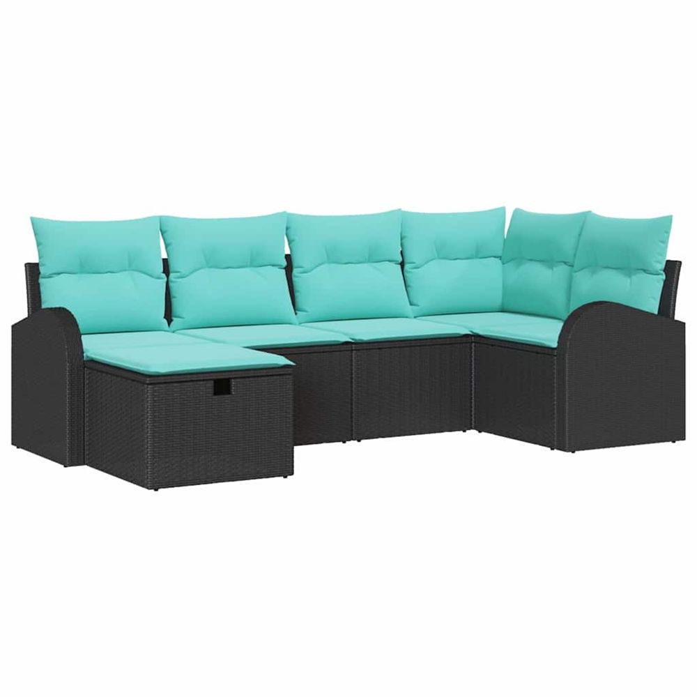Ensemble de canapé de jardin 6 pc noir polyrotin