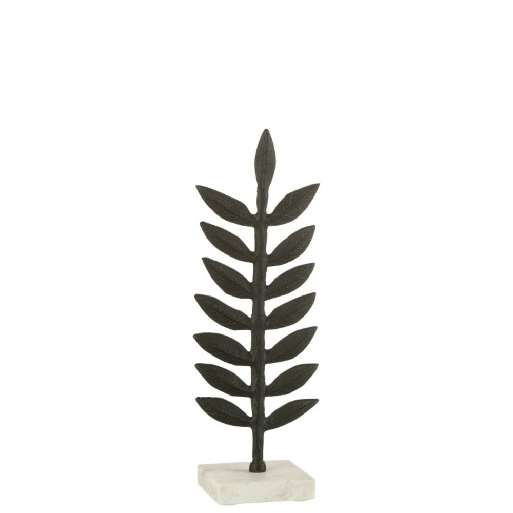Feuille décorative en aluminium noir sur socle marbre blanc 10x38cm