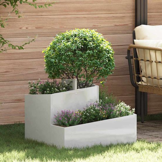 Pot de fleurs carré acier inoxydable intérieur extérieur argent 60x60x50 cm